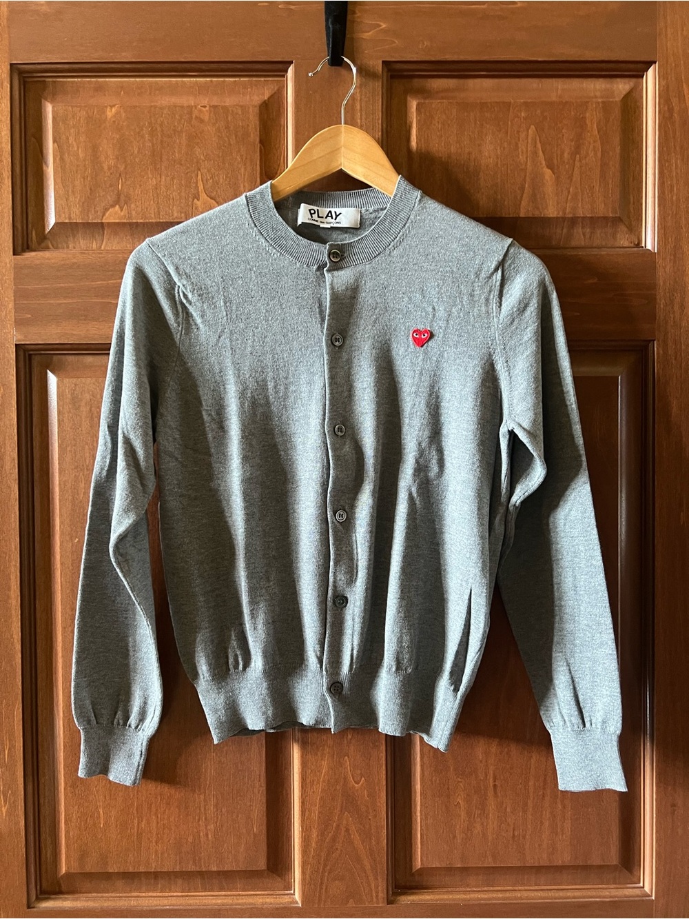 Comme des Garçons Cardigan with Red Heart Patch Grey Size L